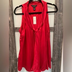 White House Black Market, WHBM, Red Silk Blouse, size Large, New With Tags
